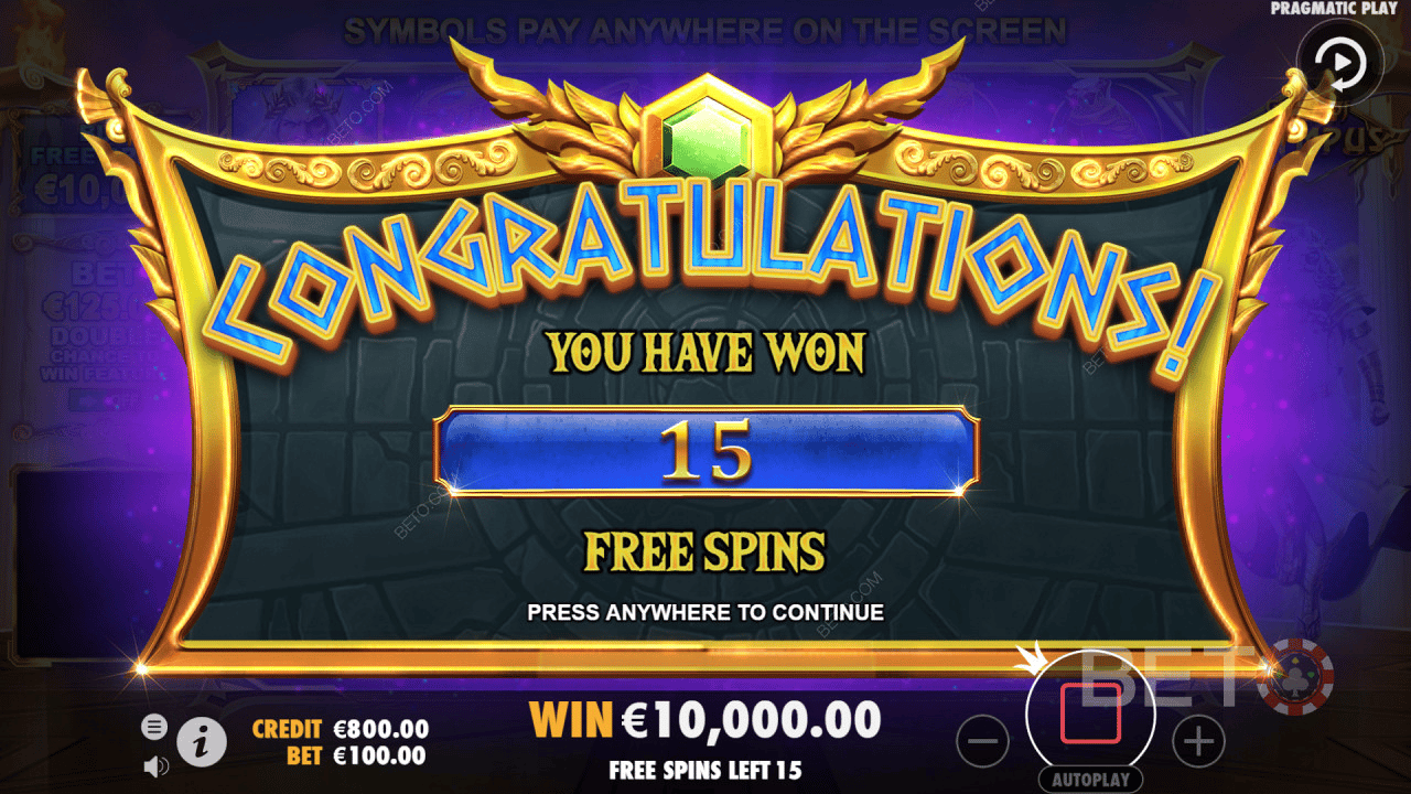 15 Free Spins with 4 Scatters
